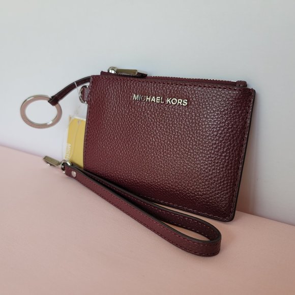 MICHAEL KORS Small Top-Zip Coin Pouch with ID Holder Pebbled Leather-Merlot⭐$69 - Picture 6 of 16